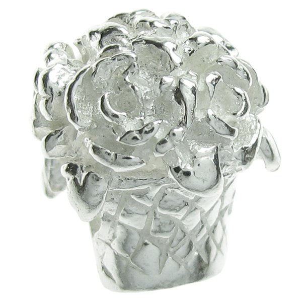 Sterling Silver Rose FLOWER BASKET Bead for European Charm Bracelets 13mm
