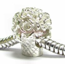 Sterling Silver Rose FLOWER BASKET Bead for European Charm Bracelets 13mm