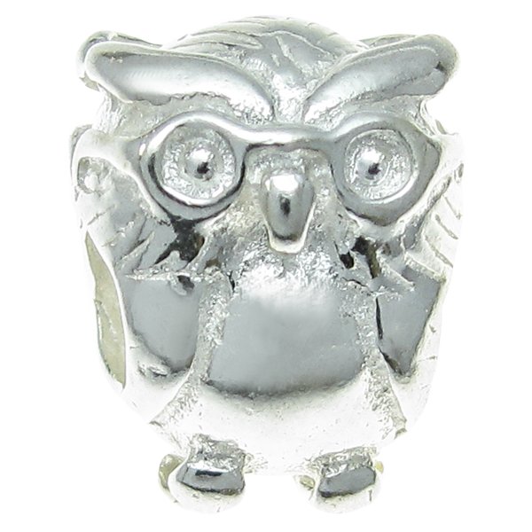 Sterling Silver OWL BIRD Bead for European Charm Bracelets 13mm