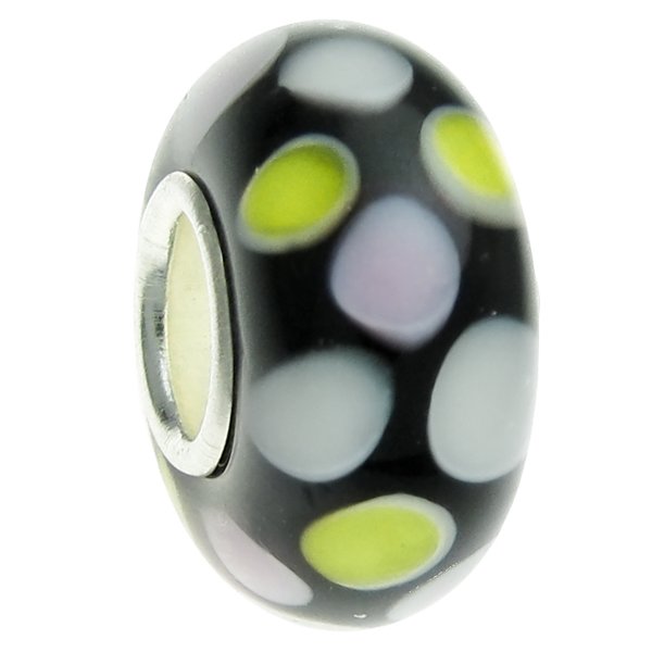 Sterling Silver Round Wheel Murano Glass DOT Bead for European Charm Bracelets 12.6mm