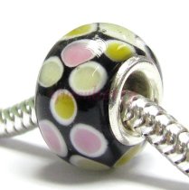 Sterling Silver Round Wheel Murano Glass DOT Bead for European Charm Bracelets 12.6mm