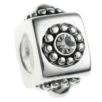 Sterling Silver FLOWER w/ Clear CZ Crystal Bead for European Charm Bracelets