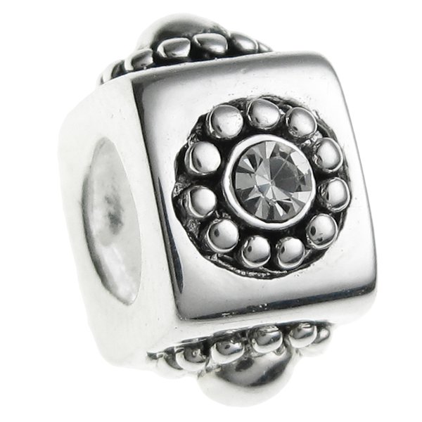 Sterling Silver FLOWER w/ Clear CZ Crystal Bead for European Charm Bracelets