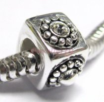 Sterling Silver FLOWER w/ Clear CZ Crystal Bead for European Charm Bracelets