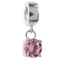 Sterling SilverOctober Birthstone Dangle Pink Rose CZ Stone Pendant Bead for European Charm Bracelets