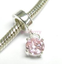 Sterling SilverOctober Birthstone Dangle Pink Rose CZ Stone Pendant Bead for European Charm Bracelets