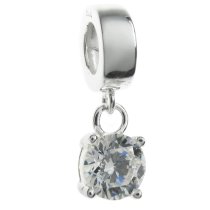 Sterling Silver April Birthstone Dangle Clear CZ Stone Pendant Bead for European Charm Bracelets