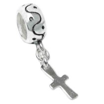 Sterling Silver Round Dangle CROSS for European Bead charm Bracelets