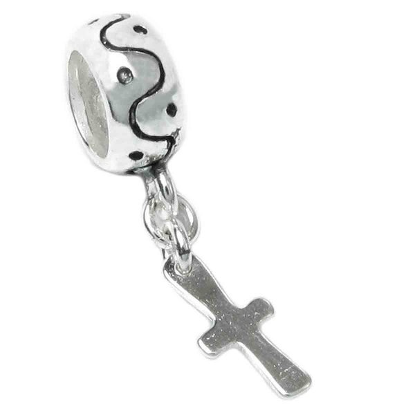 Sterling Silver Round Dangle CROSS for European Bead charm Bracelets
