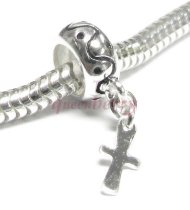 Sterling Silver Round Dangle CROSS for European Bead charm Bracelets