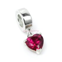 Sterling Silver Dangle HEART Love Fuchsia Red CZ Stone Pendant Bead for European Charm Bracelets