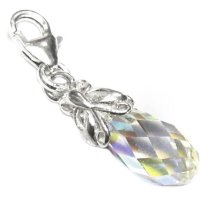 STERLING SILVER Swarovski Crystal AB Butterfly Pendant Charm Bead for European Style Clip on Charm