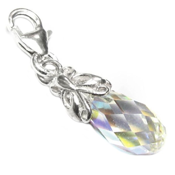 STERLING SILVER Swarovski Crystal AB Butterfly Pendant Charm Bead for European Style Clip on Charm
