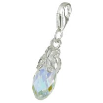 STERLING SILVER Swarovski Crystal AB Butterfly Pendant Charm Bead for European Style Clip on Charm
