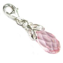 STERLING SILVER Swarovski Crystal Pink Rose Butterfly Pendant Charm Bead for European Style Clip on Charm