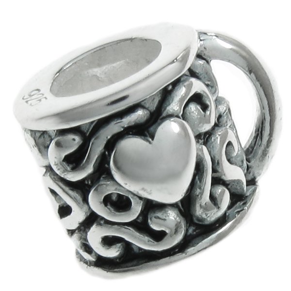 Sterling Silver LOVE HEART TEA / COFFEE CUP Bead for European Charm Bracelets