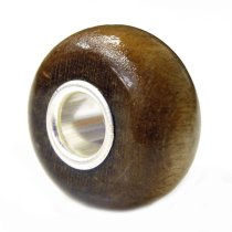 1x Sterling Silver Light Brown Genuine Wood bead for European Charm Bracelets