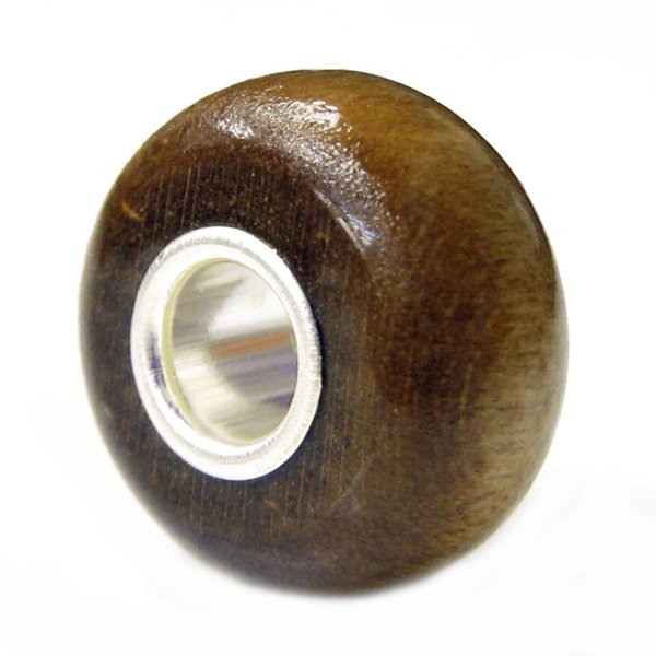 1x Sterling Silver Light Brown Genuine Wood bead for European Charm Bracelets