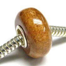 1x Sterling Silver Light Brown Genuine Wood bead for European Charm Bracelets