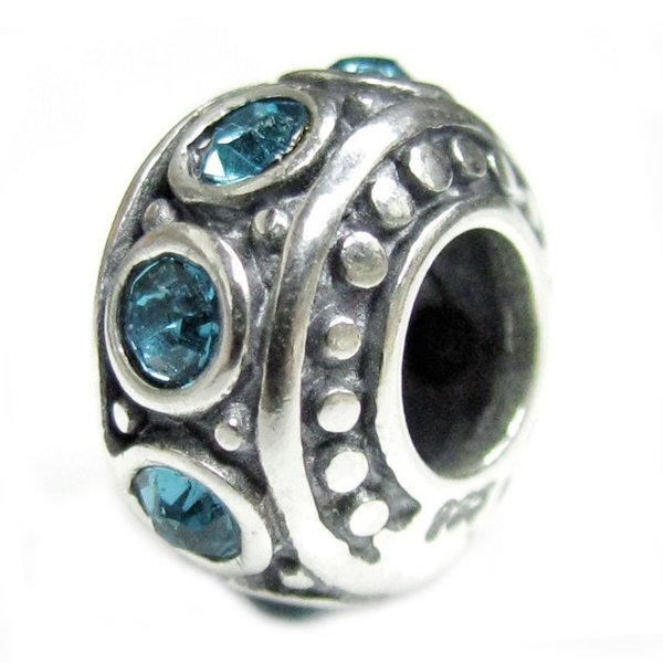 Sterling Silver Blue Ziron CZ Bead for European Charm Bracelet 11mm Birthstone December
