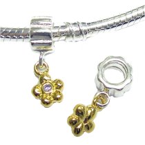 14K Gold Sterling Silver FLOWER SCREW-on Bead CZ Dangle for European Charm Bracelets