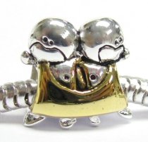 14K Gold Sterling Silver CUTE BABY TWINS BOY KID Bead for European Charm Bracelets