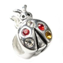 Sterling Silver LADY BUG CZ Red Crystal Bead for European Charm Bracelets