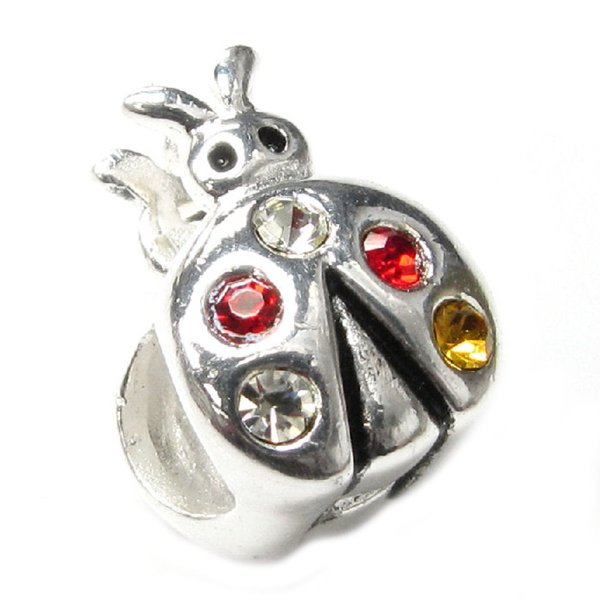 Sterling Silver LADY BUG CZ Red Crystal Bead for European Charm Bracelets