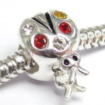 Sterling Silver LADY BUG CZ Red Crystal Bead for European Charm Bracelets
