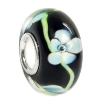 Sterling Silver Murano BLACK Blue FLOWER Glass Bead for European Charm Bracelets 12.5mm