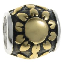 14K Gold on Sterling Silver Sunflower and Sun Bead compatible with Pandora European Story Charm Bracelets