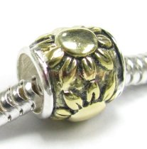 14K Gold on Sterling Silver Sunflower and Sun Bead compatible with Pandora European Story Charm Bracelets