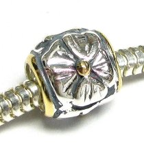 Gold 925 Sterling Silver Flower Bead Tube for European Charm Bracelets 9mm