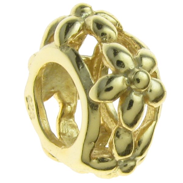 14K Gold 925 Sterling Silver FLOWER BEAD for European Story Charm Bracelets 10mm
