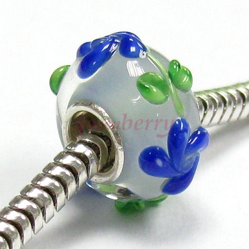 Sterling Silver Murano FLOWER DAISY Glass Bead for European Charm Bracelets