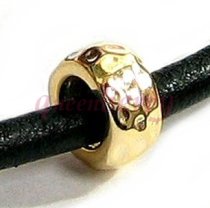 14K Gold 925 Sterling Silver ROUND HAMMERED BEAD TUBE for European Charm Bracelets