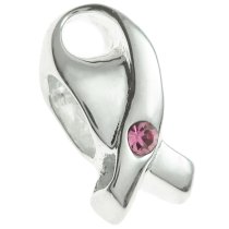Sterling Silver Breast Cancer Ribbon Bead Pink crystal for European Charm Bracelets