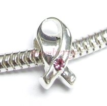 Sterling Silver Breast Cancer Ribbon Bead Pink crystal for European Charm Bracelets