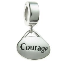 Sterling Silver Oval Courage Dangle Bead for European Charm Bracelets
