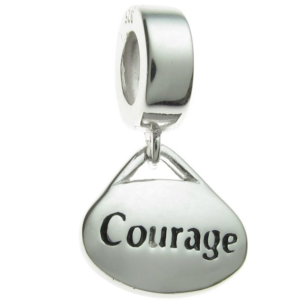 Sterling Silver Oval Courage Dangle Bead for European Charm Bracelets