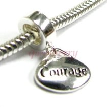 Sterling Silver Oval Courage Dangle Bead for European Charm Bracelets