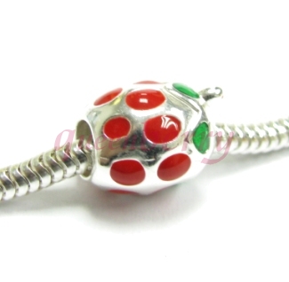 Sterling Silver Enamel Red Strawberry Bead for European Charm Bracelets
