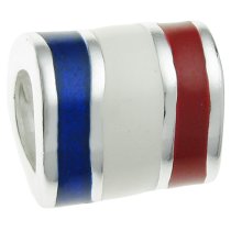 Sterling Silver Enamel Red Blue White FRENCH FLAG bead for European Charm Bracelets