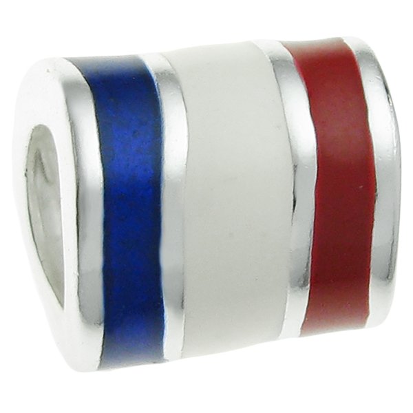 Sterling Silver Enamel Red Blue White FRENCH FLAG bead for European Charm Bracelets