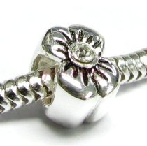 Sterling Silver FLOWER BOW Crystal Bead for European Charm Bracelets
