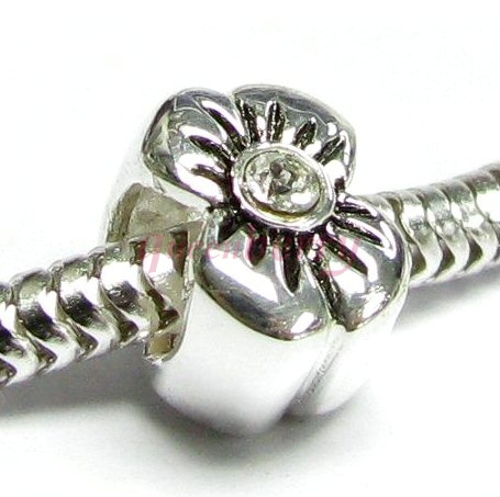 Sterling Silver FLOWER BOW Crystal Bead for European Charm Bracelets