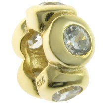 Gold 925 Sterling Silver Flower Rondelle CZ Bead for European Charm Bracelets