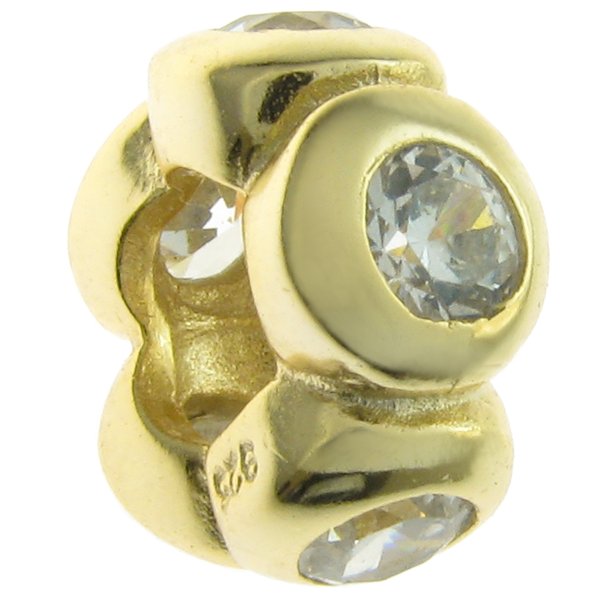 Gold 925 Sterling Silver Flower Rondelle CZ Bead for European Charm Bracelets