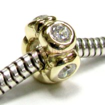Gold 925 Sterling Silver Flower Rondelle CZ Bead for European Charm Bracelets
