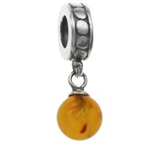 Sterling Silver BALTIC Amber dangle Pendant Bead for European Charm Bracelets